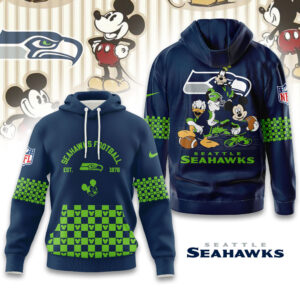 Seattle Seahawks Disney x NFL Hoodie Personalized – Custom Name Disney Character Hoodie, Mother's Day Gift, Family Travel Shirt AMCCLG003103