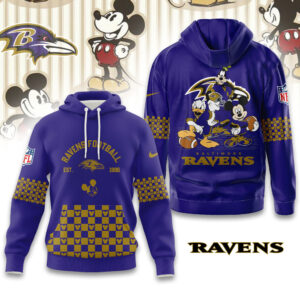 Baltimore Ravens Disney x NFL Hoodie Personalized – Custom Name Disney Character Hoodie, Mother's Day Gift, Family Travel Shirt AMCCLG003077